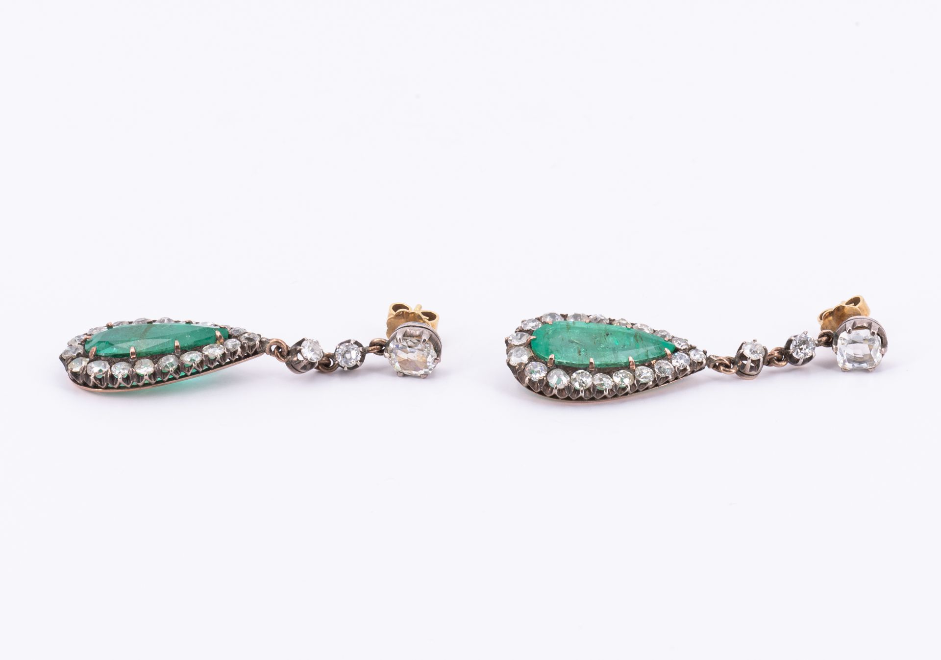 Historic-Emerald-Diamond-Ear Studs - Image 2 of 3