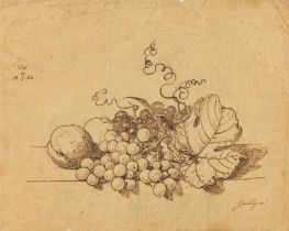 Johann Wilhelm Preyer: Stillleben mit Weintrauben und Pfirsichen