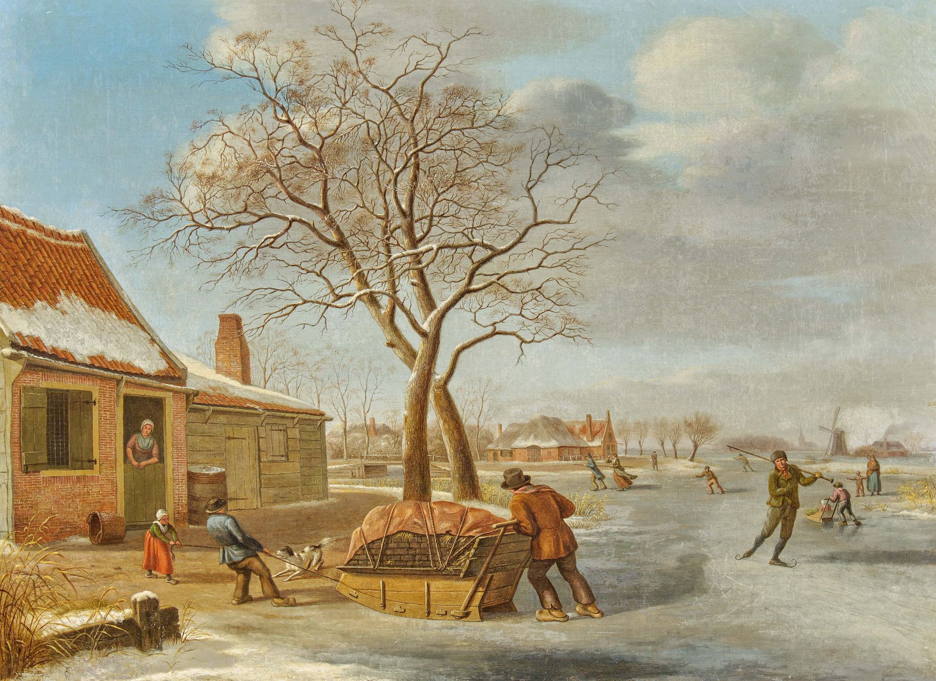 Johannes Janson: Dutch Winter Landscape with People on Ice