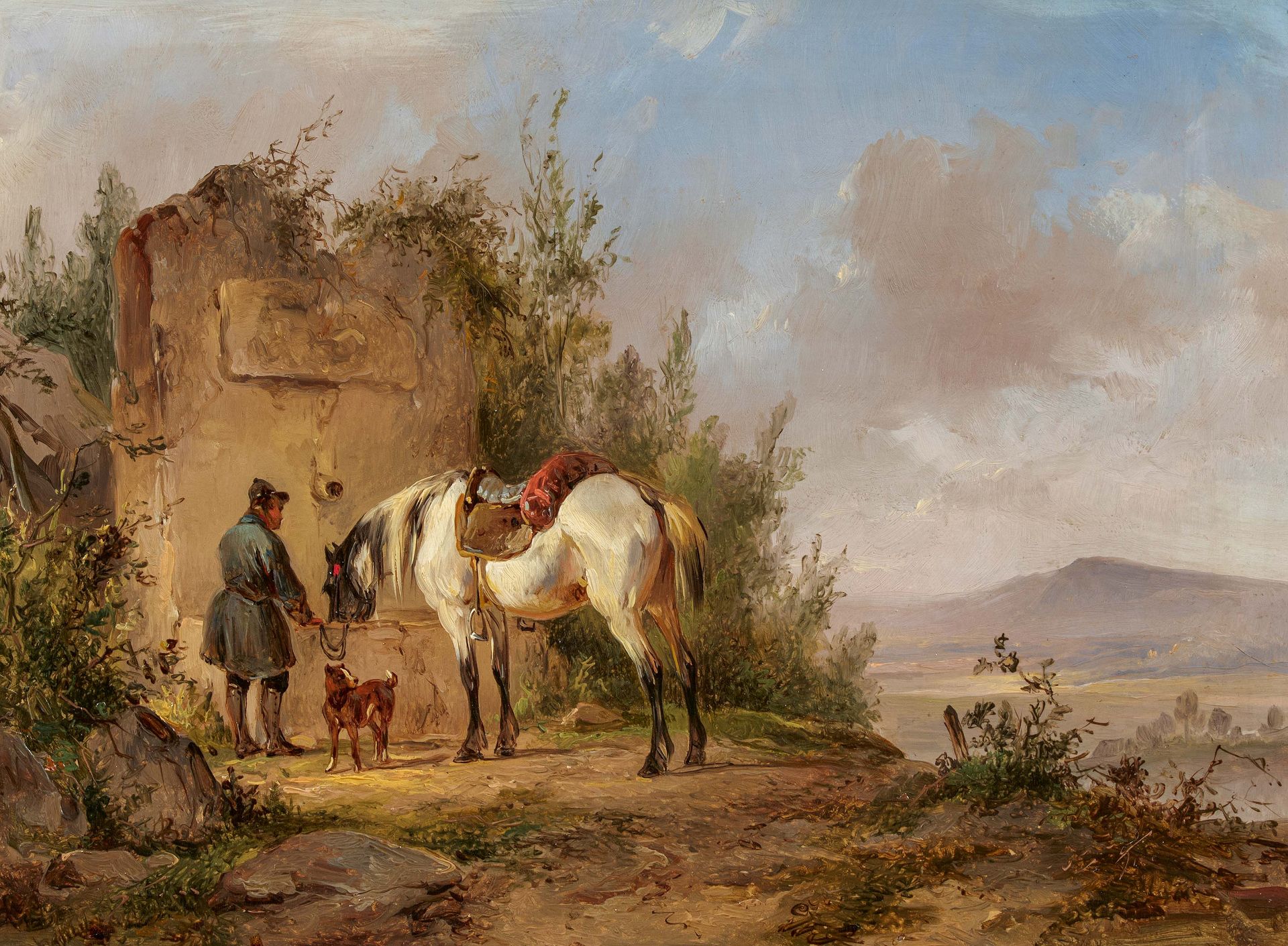 Wouter Verschuur: Rider with his Horse at the Well