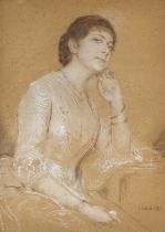 Franz Seraph von Lenbach: Porträt einer vornehmen jungen Dame in elegantem Kleid
