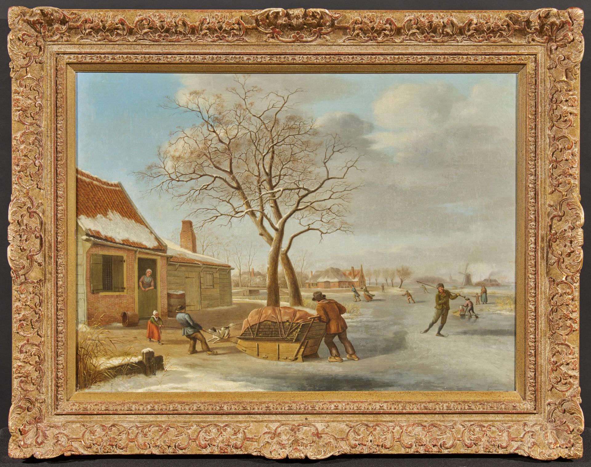 Johannes Janson: Dutch Winter Landscape with People on Ice - Image 2 of 4