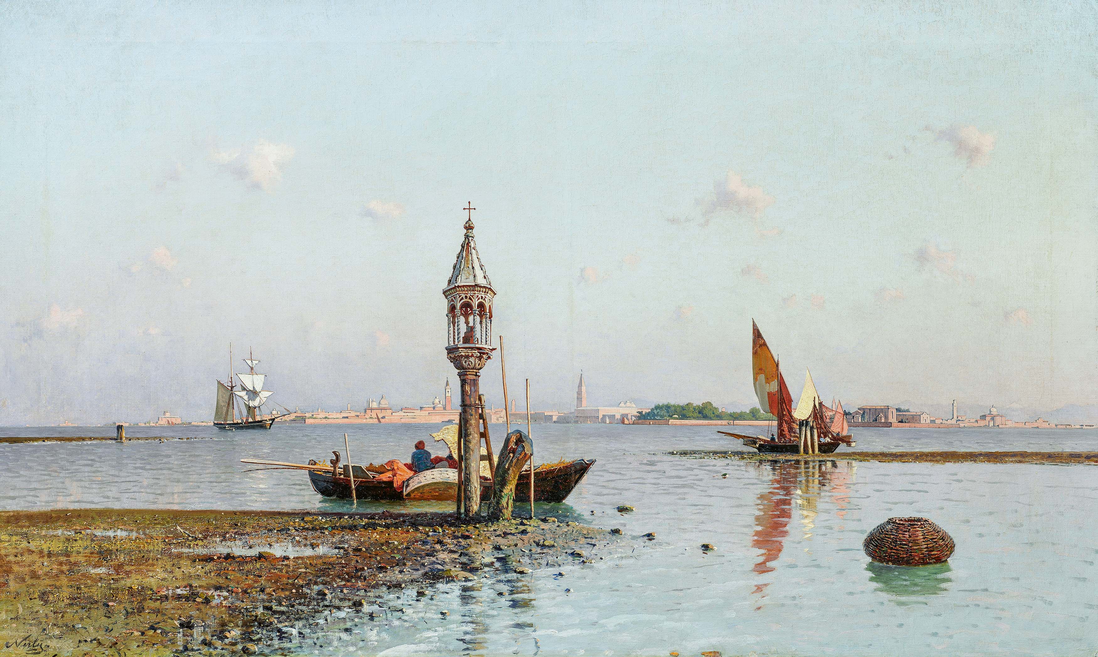Friedrich Paul Nerly: View Across the Lagoon to the Towers of Venice
