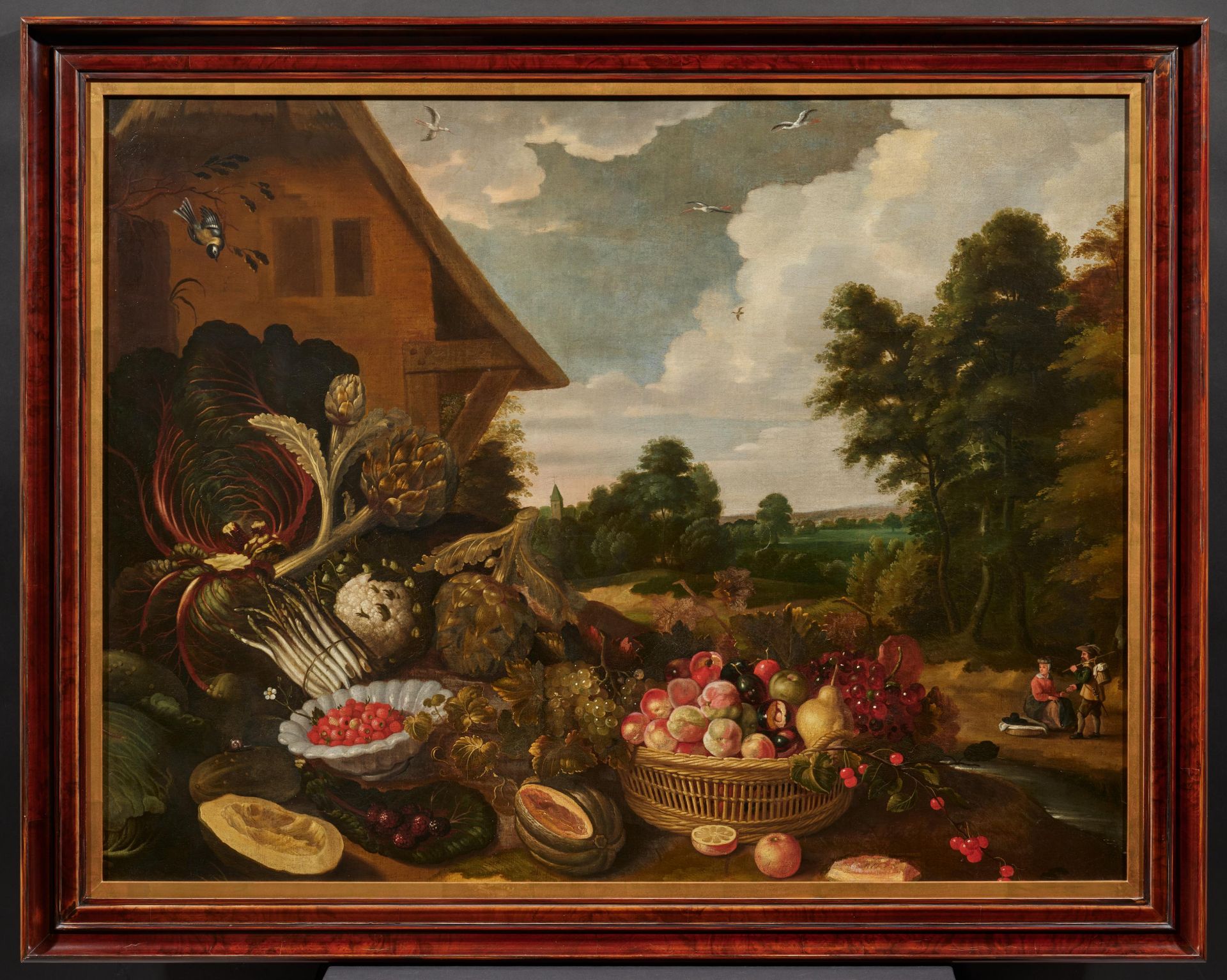 Gommaert van der Gracht: Large Still Life with Fruits and Vegetables in Front of a Farmhouse - Image 2 of 4