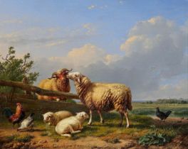 Eugène Verboeckhoven: Weite Felderlandschaft mit Schafen und Hühnern