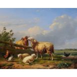 Eugène Verboeckhoven: Wide Field Landscape with Sheep and Chickens