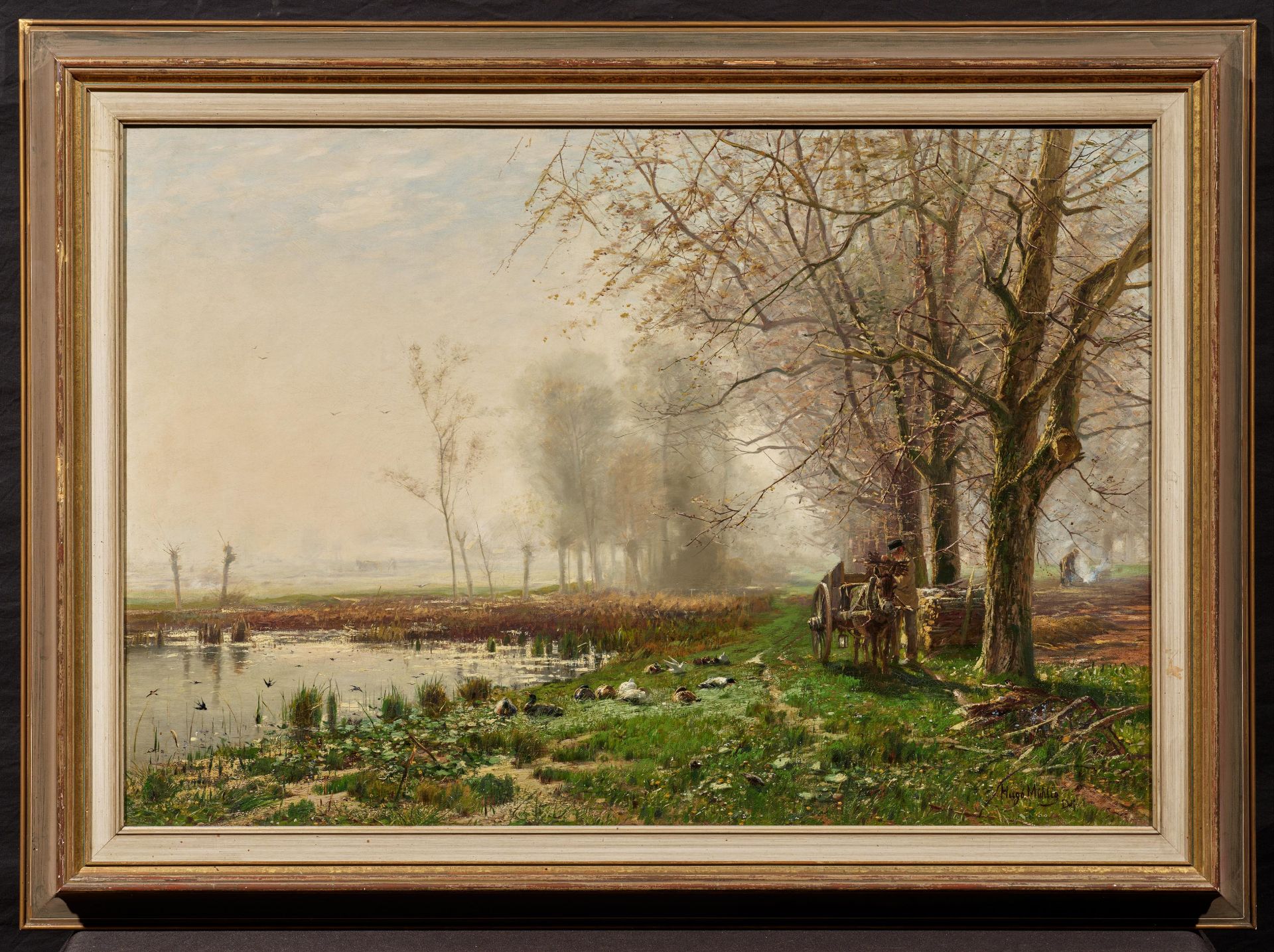 Hugo Mühlig: Brushwood Collector with Dokey Cart on a Riverside Path - Image 2 of 4
