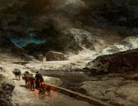 Oswald Achenbach: Reisende in winterlicher Nacht auf dem Großen St. Bernhard-Pass