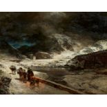 Oswald Achenbach: Travellers in Winter Night on the Great St. Bernard Pass