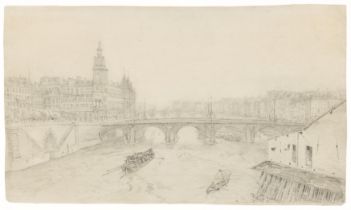 Nicolas Marie Joseph Chapuy: Blick über die Seine in Paris auf Conciergerie und Pont au Change