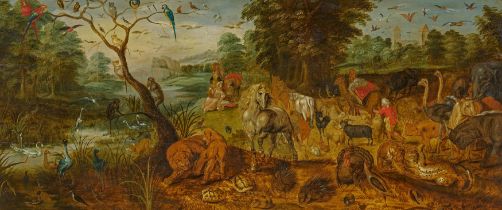 Jan Brueghel d.J.: Paradieslandschaft mit Einzug der Tiere in die Arche Noah