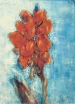 Christian Rohlfs: Rote Blüte auf blauem Grund (Canna Indica)