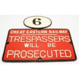 Railwayancast iron signs/notices a "Great
