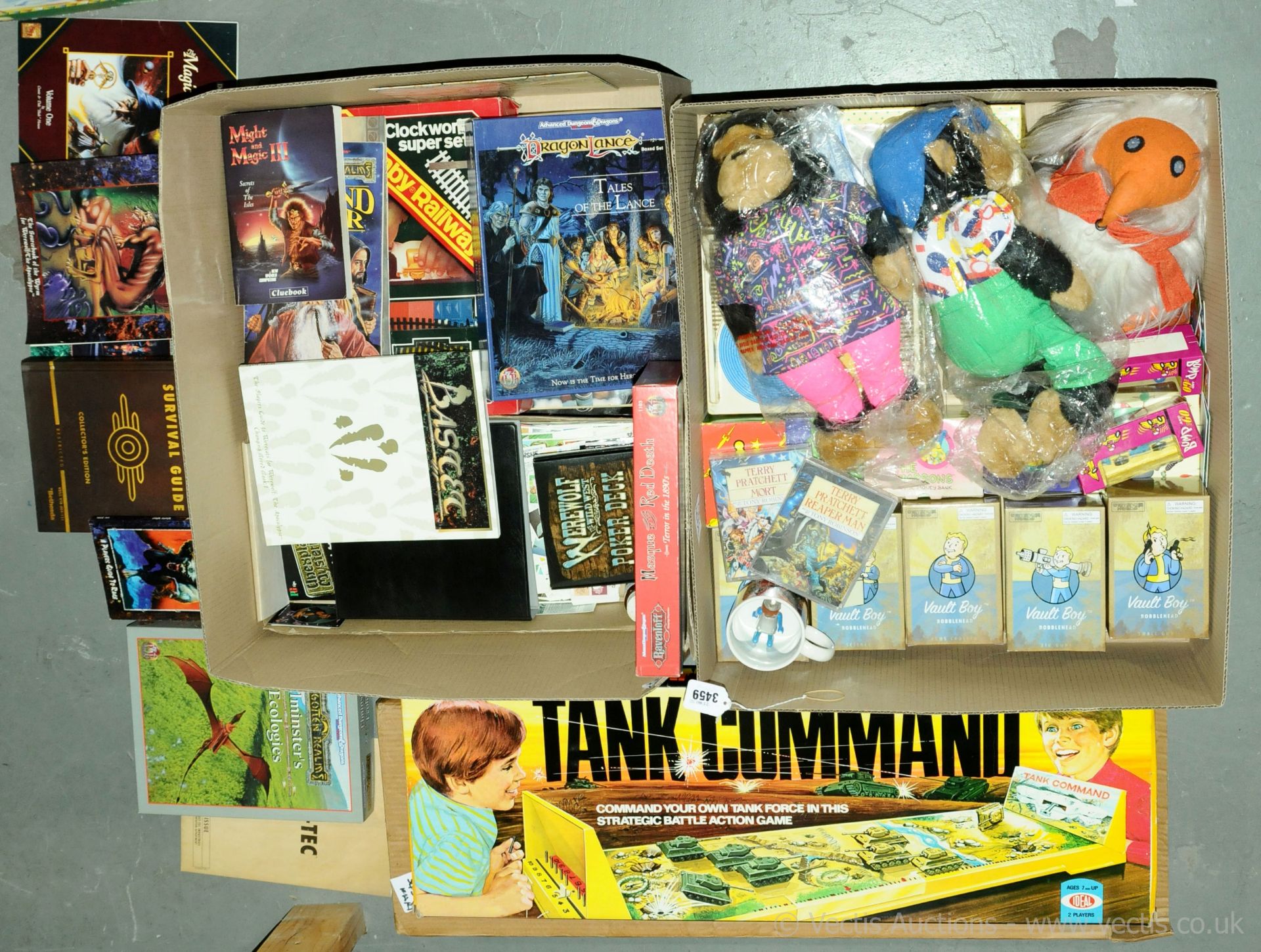  boxed games, soft toys, sticker albums, war
