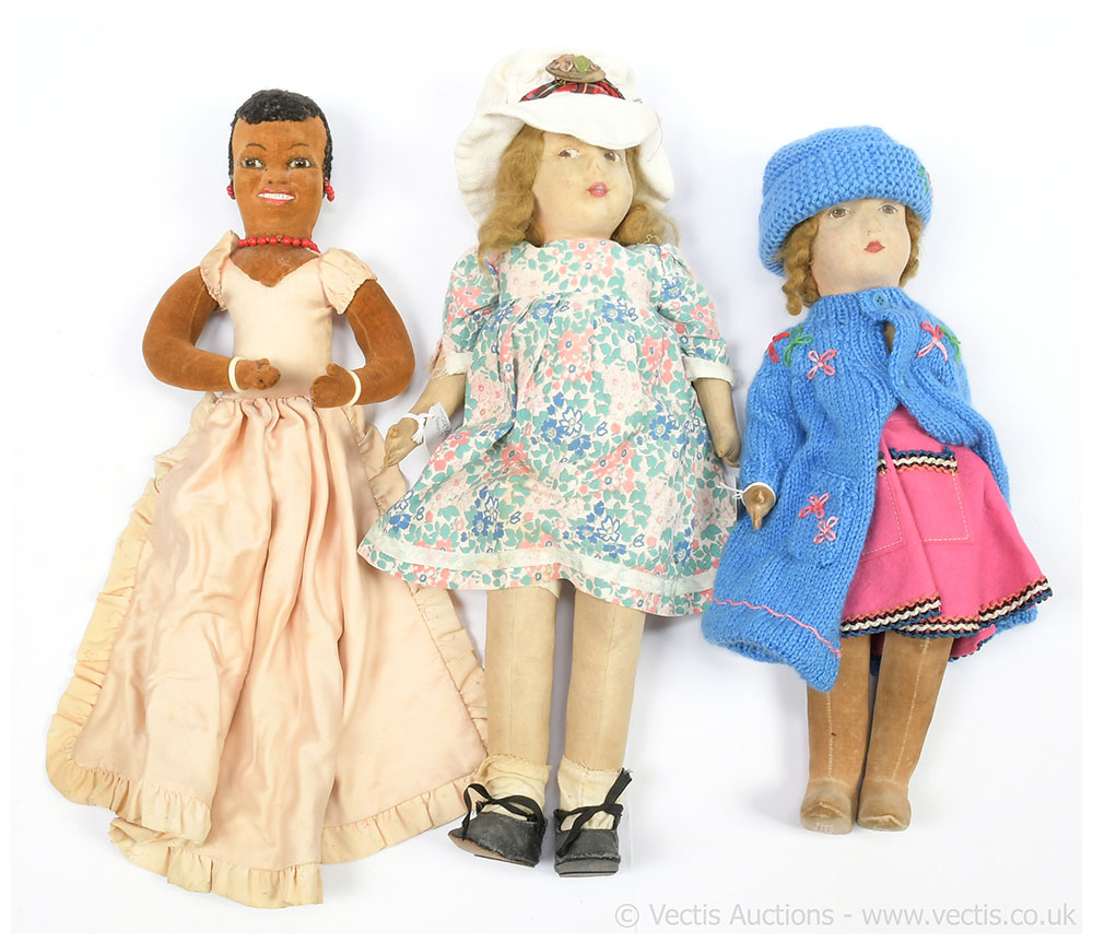 GRP inc Three vintage British cloth dolls