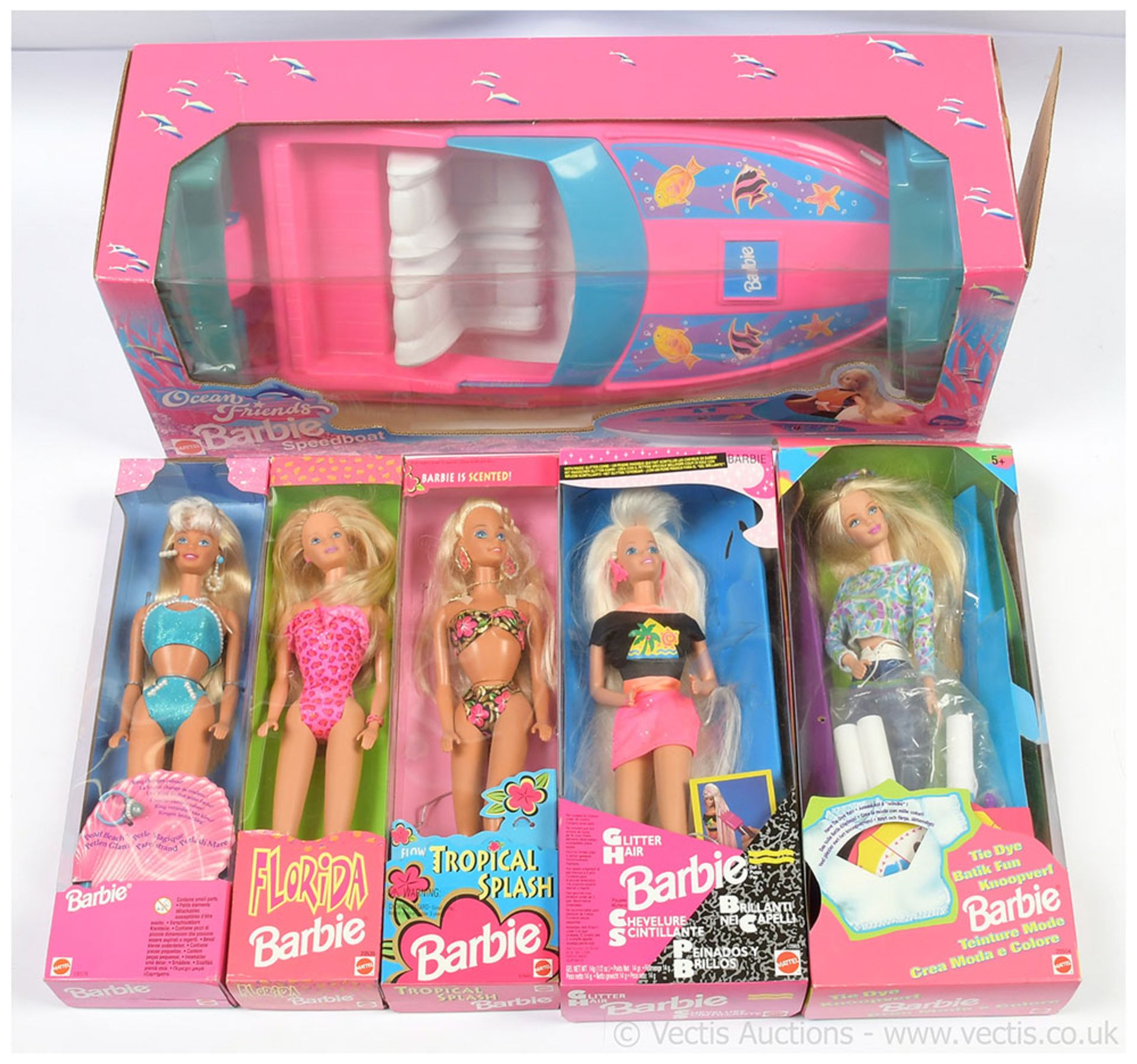 GRP inc Mattel Barbie dolls and speedboat x six