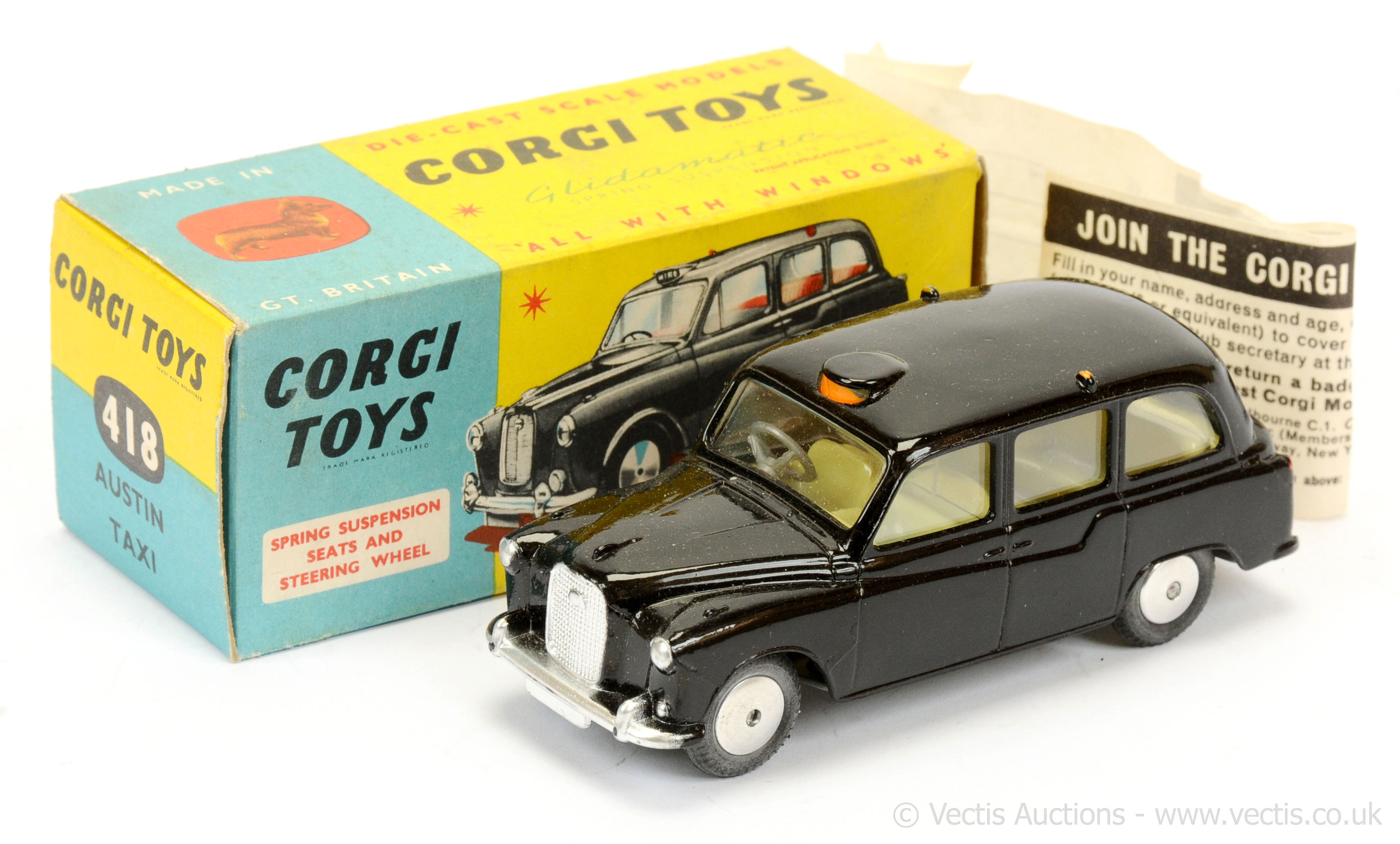 Corgi 418 Austin "Taxi" - black body, lemon