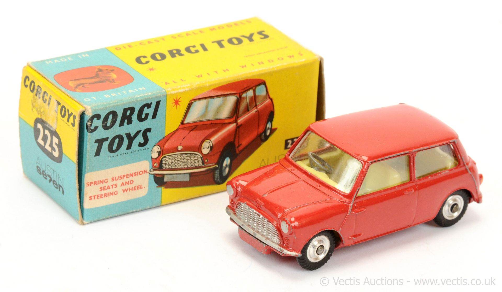 Corgi 225 Austin Seven Mini - red body, lemon