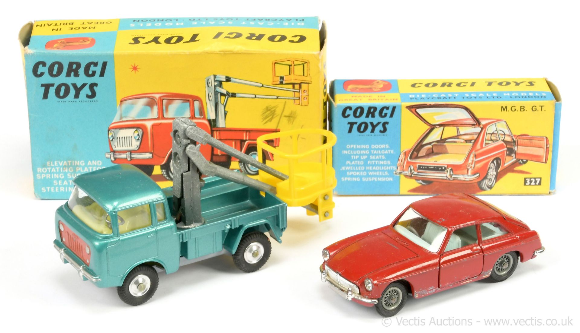 PAIR inc Corgi 327 MGB GT - red body, pale blue