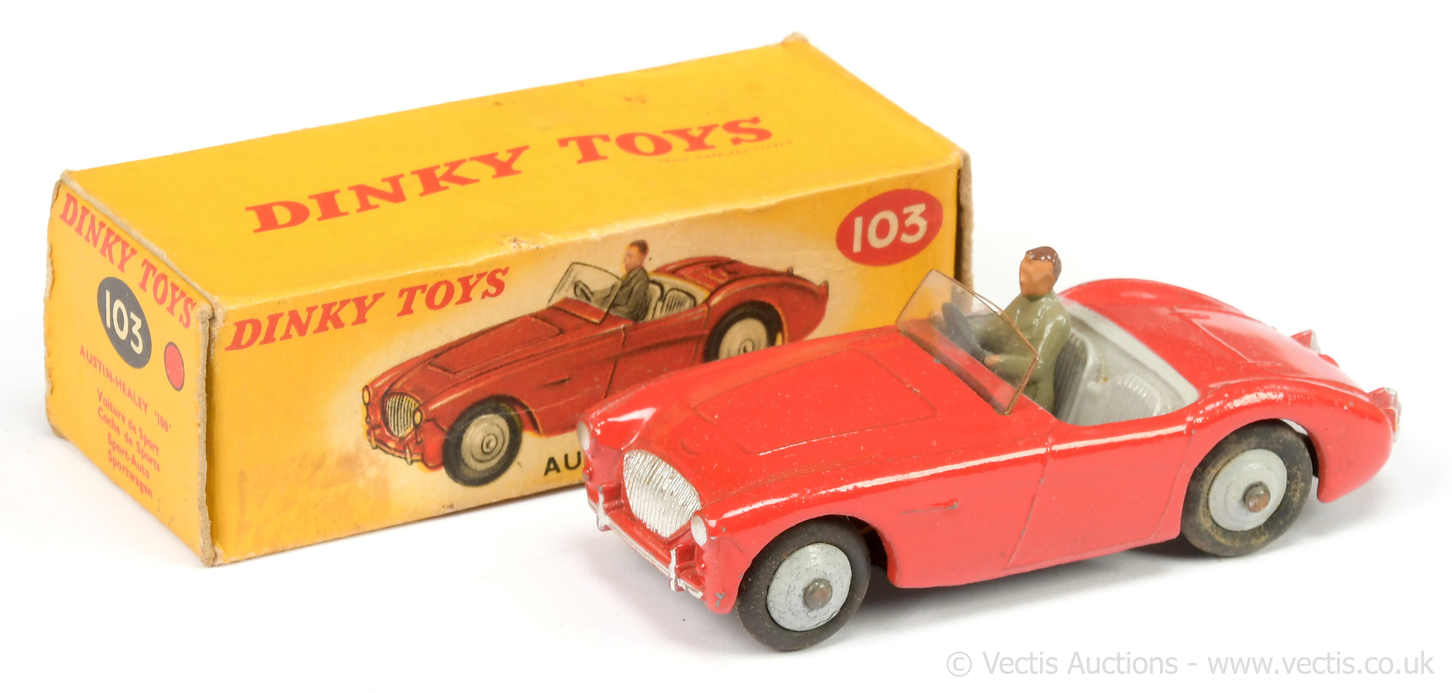 Dinky 103 Austin Healey 100 Sports Car - red