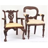 Three wooden upholstered chairs, suitable