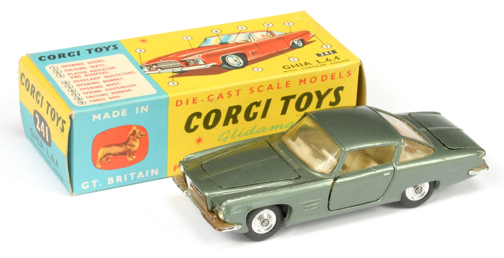 Corgi 241 Ghia l.6.4, finished in drab green