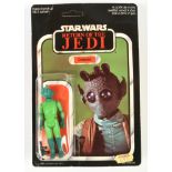 Palitoy Star Wars vintage Return of the Jedi Tri-Logo Hybrid Greedo 3 3/4" figure MOC