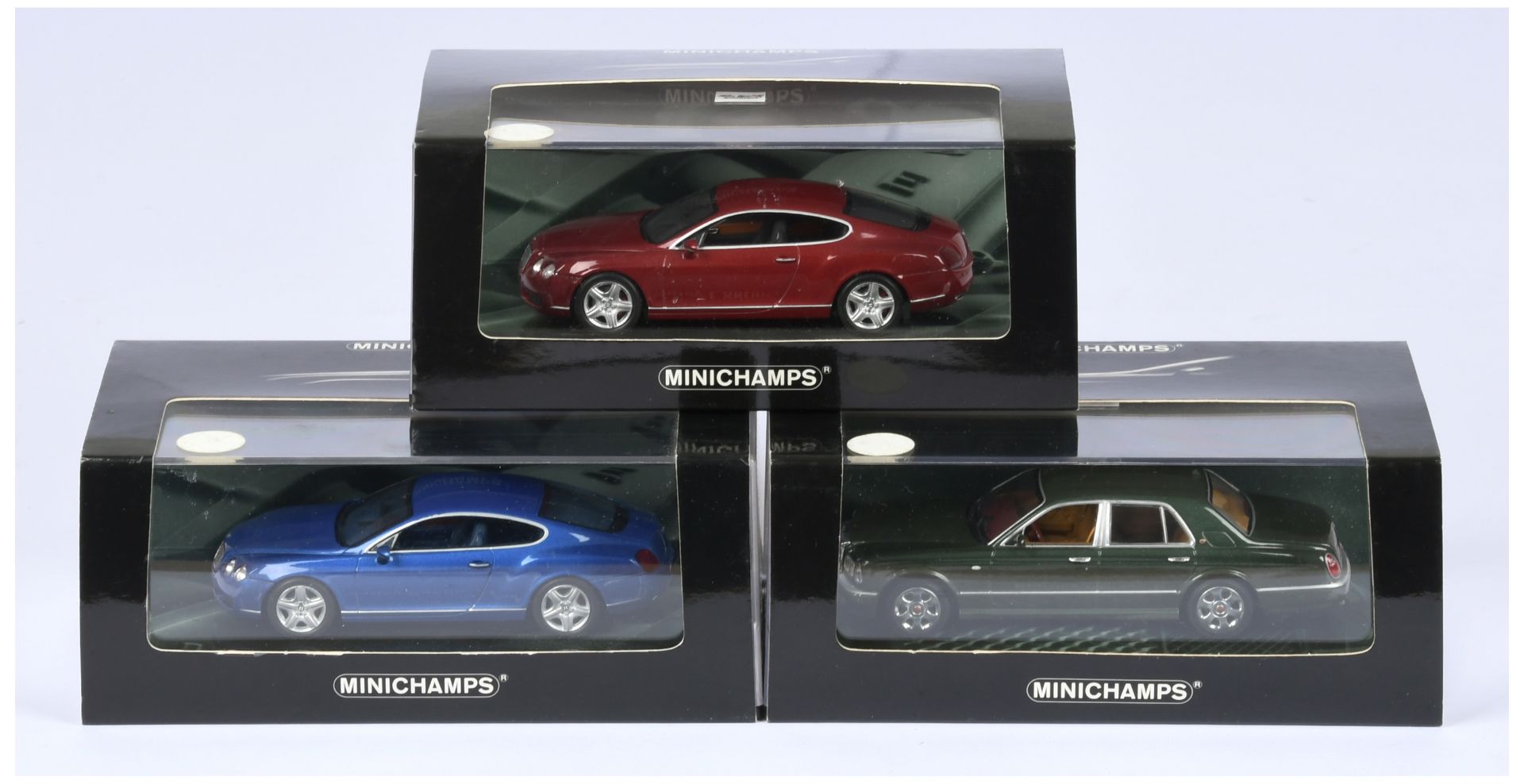 Minichamps 1/43rd Bentley Group (1) Bentley Arnage Red Label 2002 - green metallic (2) Bentley Co...