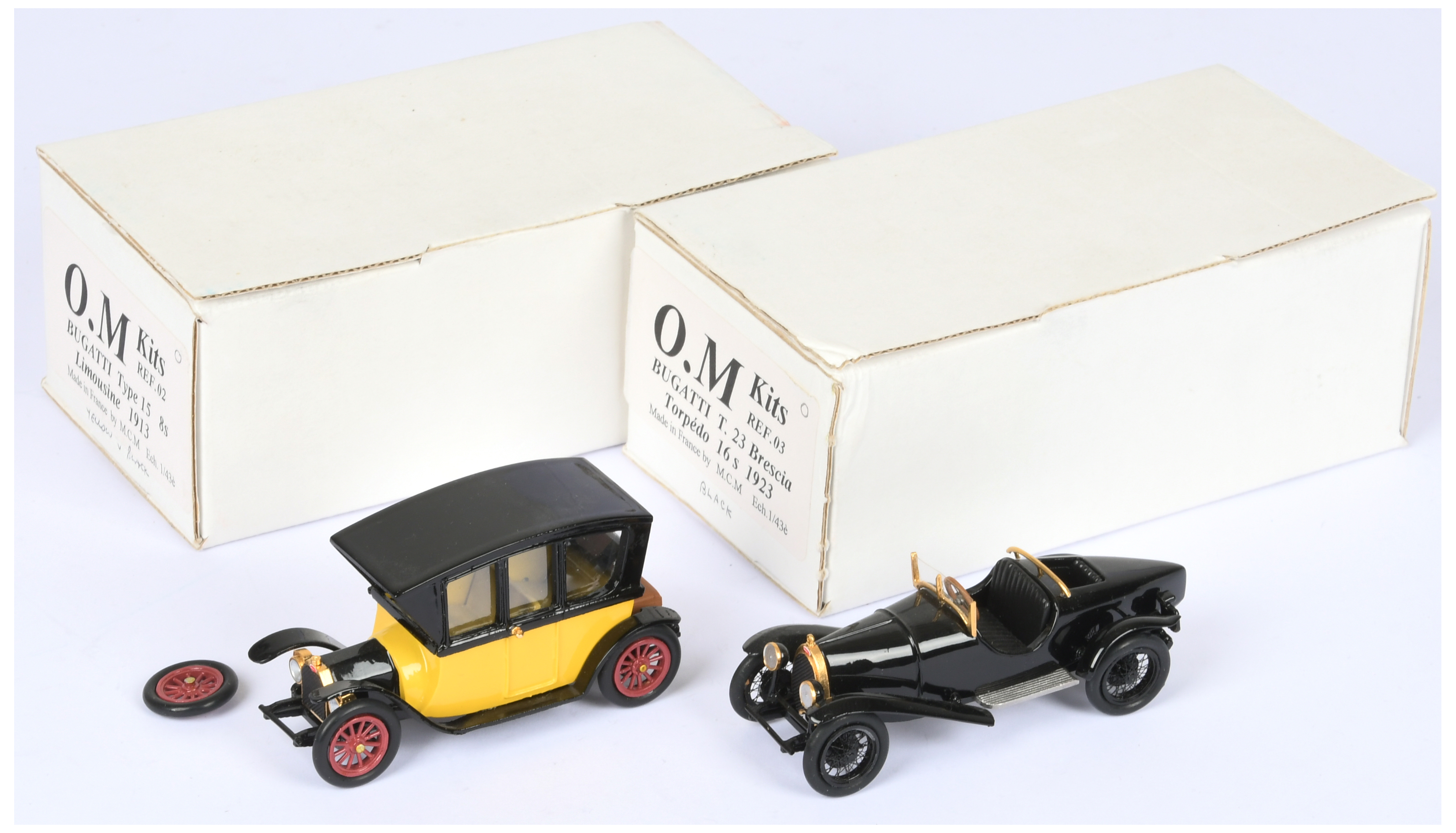 OM Kits pair Pair (1) Ref 02 1913 Bugatti Type 15 8S Limousine - yellow,black (wheel detached) (2...