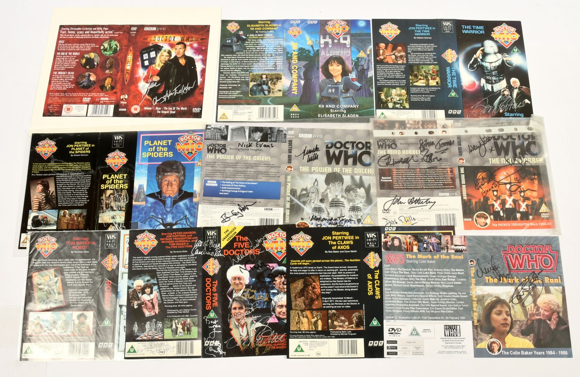 Doctor Who signed VHS and DVD sleeves x 10