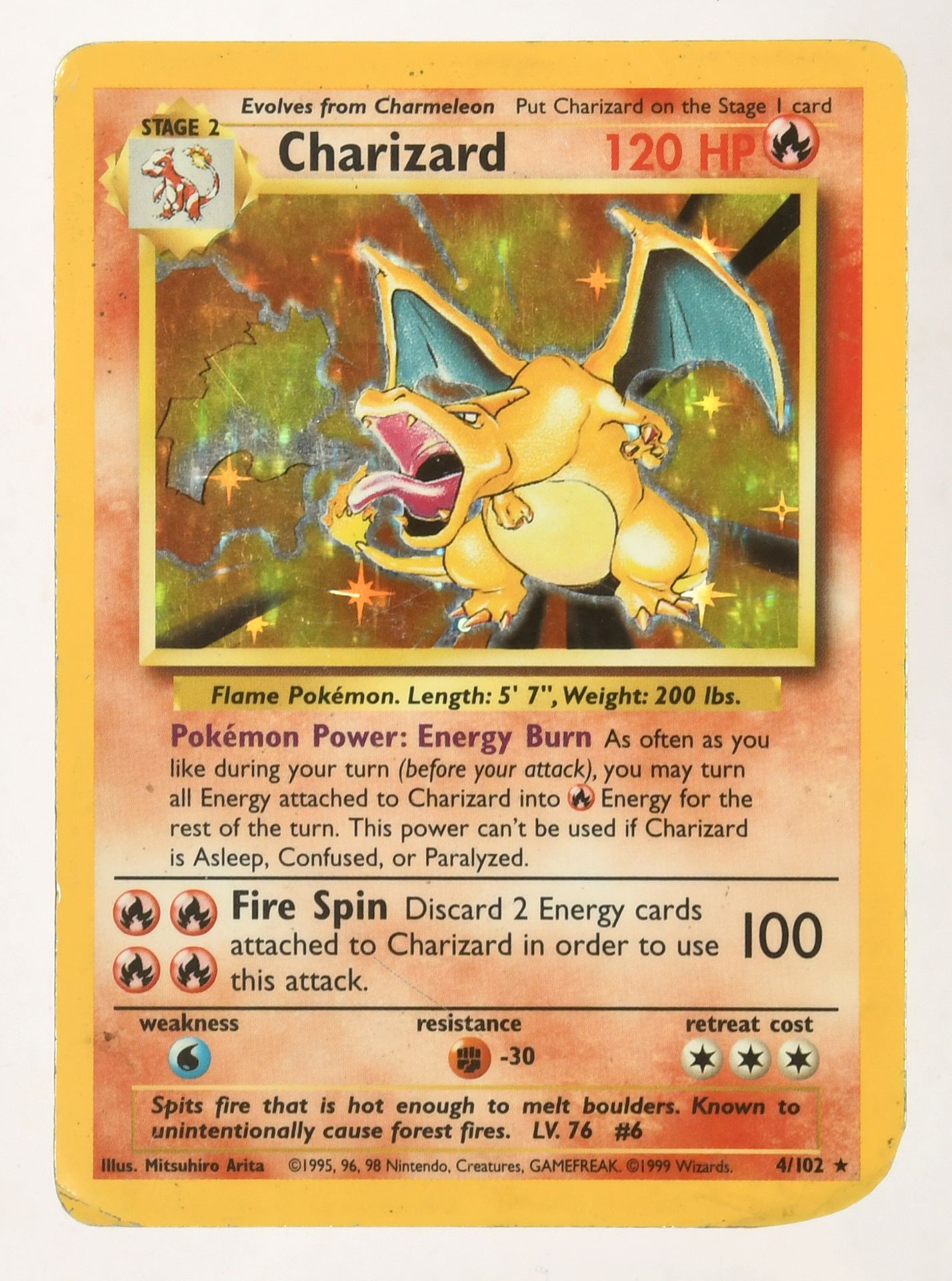 Wizards of the Coast 1999 Pokemon Charizard Holo #4 1st Edition trading card