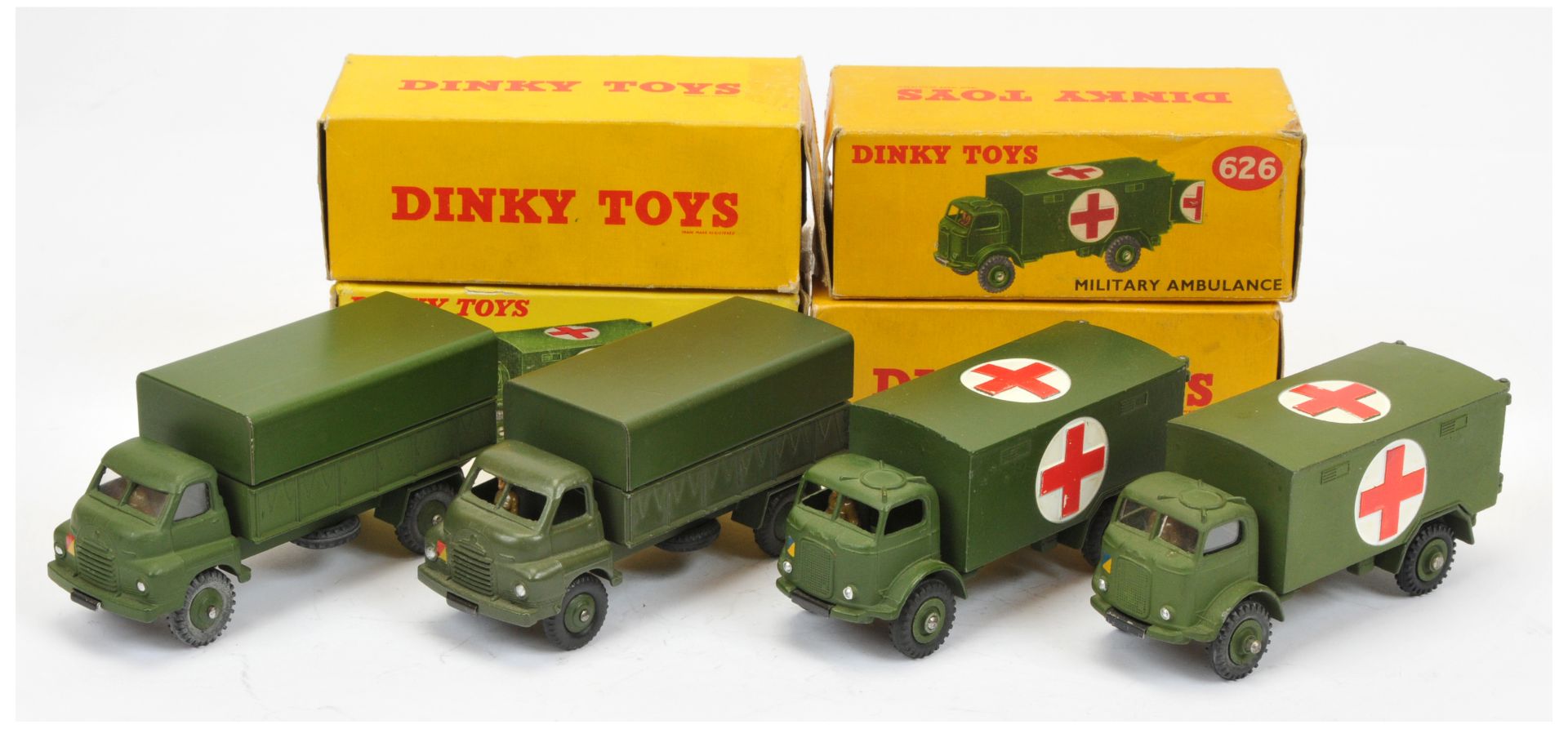 Dinky Military group of 4 to include (1) 621 Austin covered wagon 