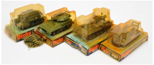 Dinky military group of 4 to include - (1) 281 Hovercraft (blue rear blade) (2) 622 Bren gun carrier