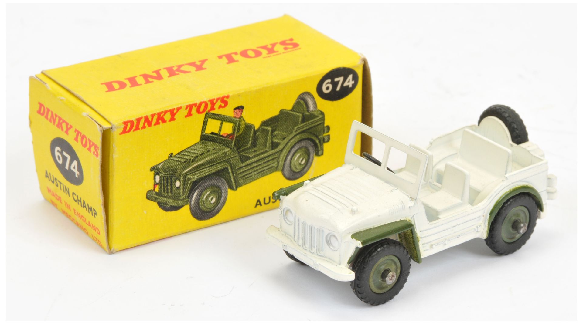 Dinky 674 Austin Champ "UN" - Harder to find issue finished in white and green