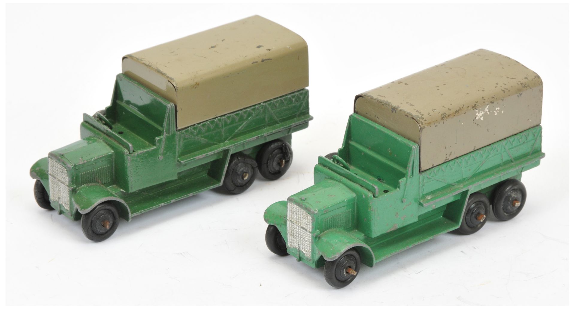 Dinky 25S 6-Wheeled cover wagon a pair (1) light green body, grey metal tilt