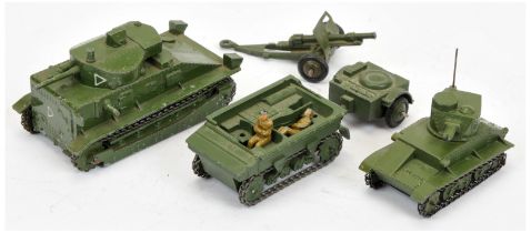 Dinky military group of 3 to include (1) 151A medium tank with white triangles,