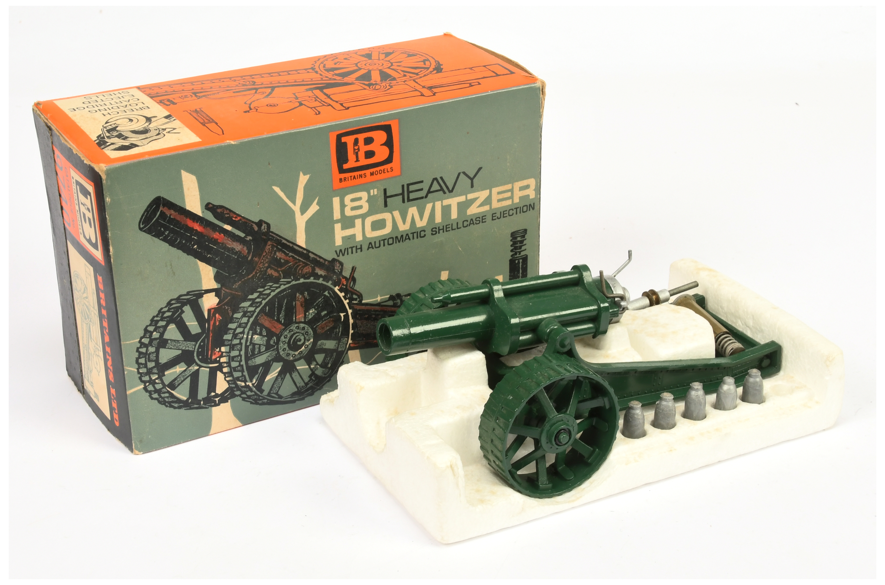 Britains 974018" Heavy Howitzer -military green including wheels, silver with shells