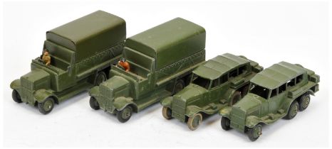 Dinky military group of 4 to include (1) 151B 6-Wheeled covered wagon, rigid hubs,