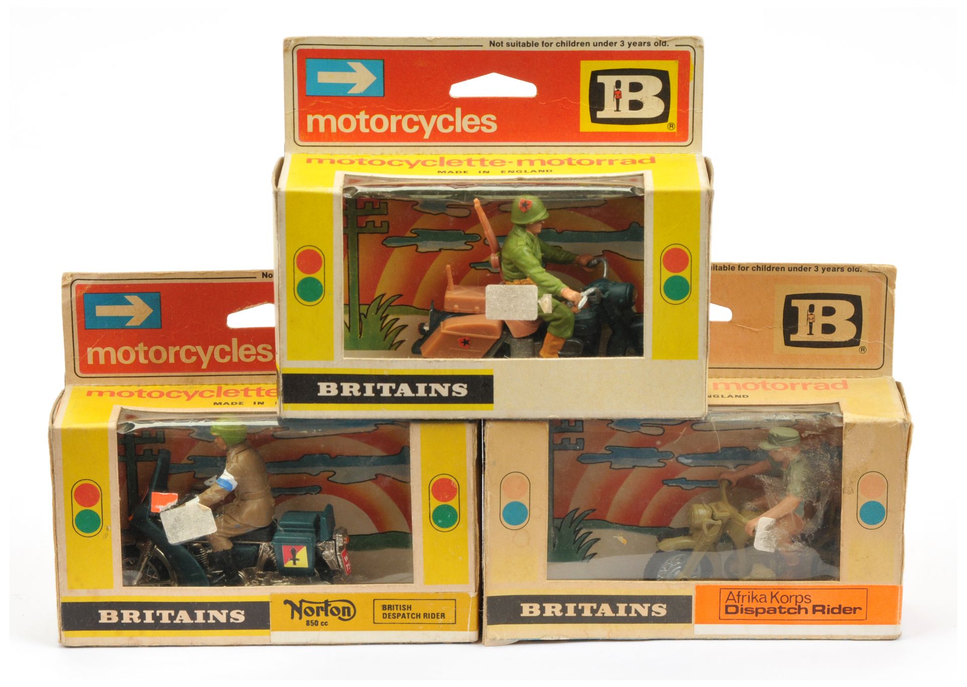 Britains motorbikes a group of 3 - (1) 9762 Norton 850cc British despatch rider,