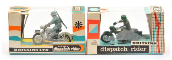 Britains motorbikes a pair - (1) 9679 German despatch rider - pale grey with figure rider