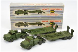 Dinky 660 Mighty Antar Tank Transporter a pair (1) green including supertoy hubs,