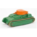 Dinky Pre-war 22F Tank - finished in green body, orange turret, metal rollers 