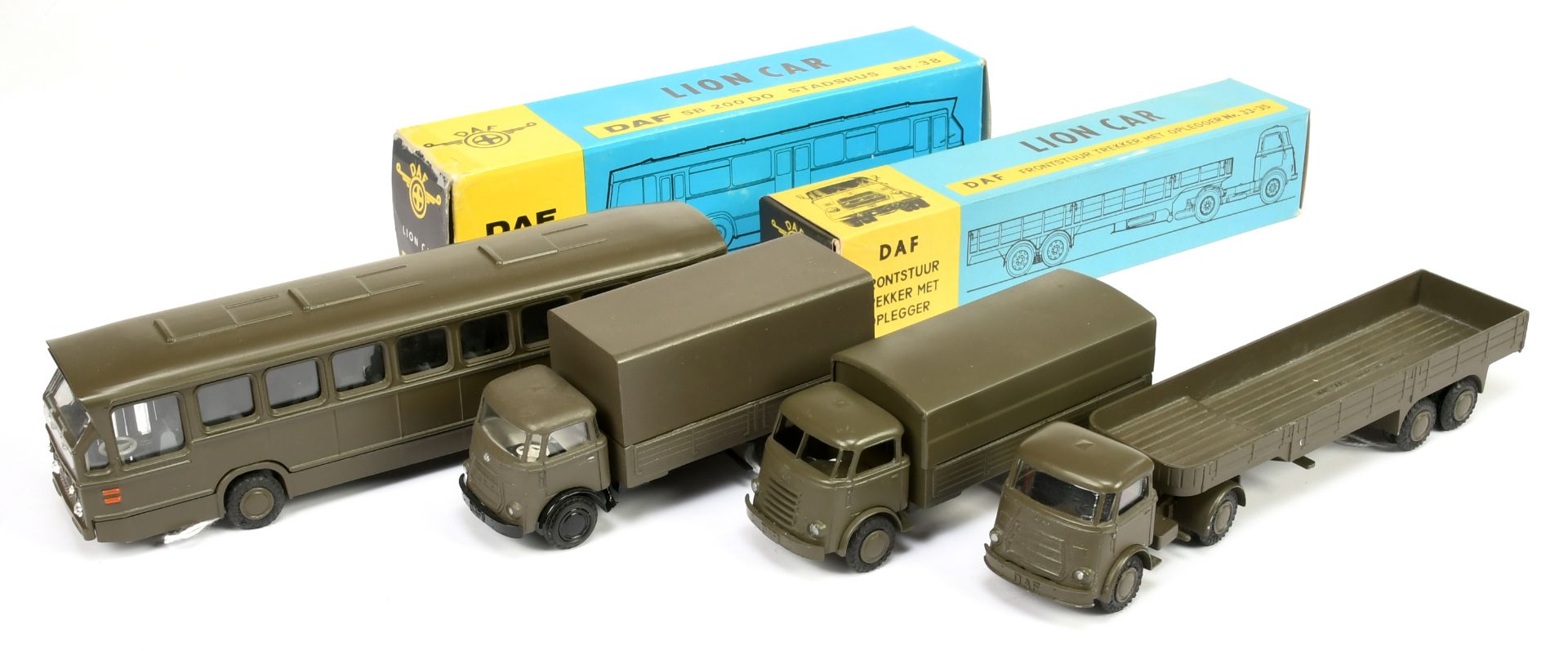 lion car group of  4 military issues - (1) 33-35 DAF truck and open trailer,