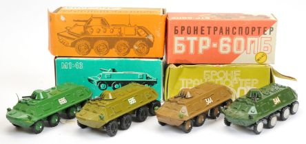 Russain made group of 4 Armoured cars (1/43rd) scale - (1) military green, (2) mid-green,