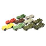 Tootsietoy military  Jeeps smaller scale group of 10  to include yellow, red, silver military gre...