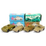 Russain made group of 4 Armoured cars (1/43rd) scale - (1) military green with black guns,