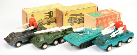 Russain made group of military (1/43rd) scale - (1) missile launcher - green with white hubs, (2)...