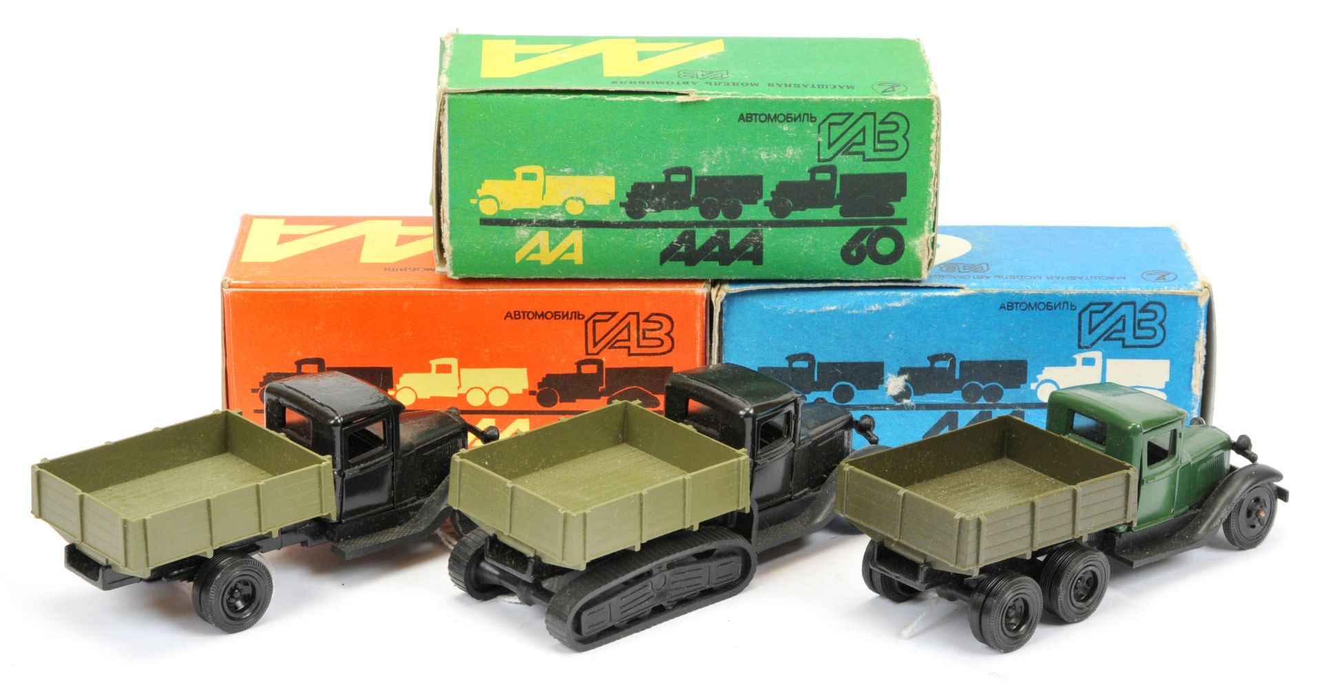 Russain made group 3  of military (1/43rd) scale open back trucks -(1) green cab with military gr... - Image 2 of 2