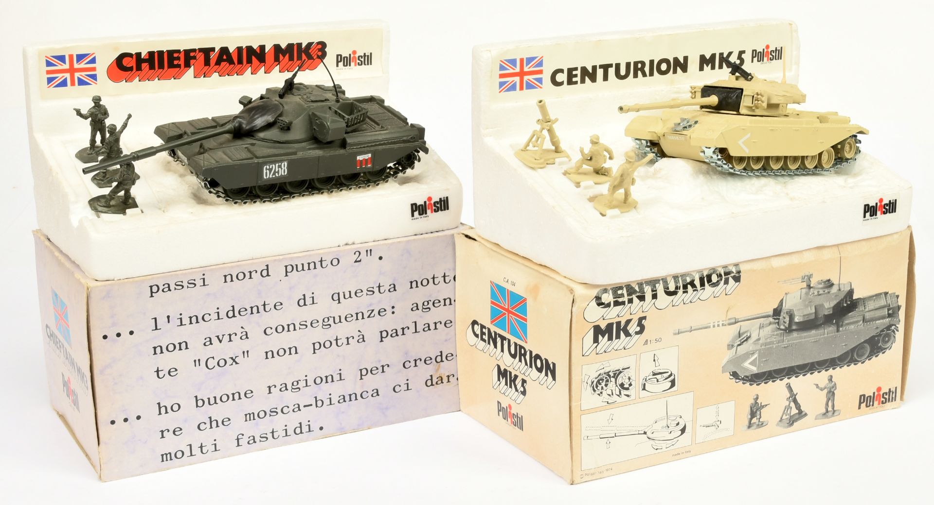 Polistil (1/50th) scale Tanks a pair - (1) CA102 Chieftain MK3 - dark green and (2) CA104 Centuri...