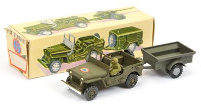 Fj Military Jeep and trailer set  - Jeep - drab green including hubs with, roundel on bonnet, fig...